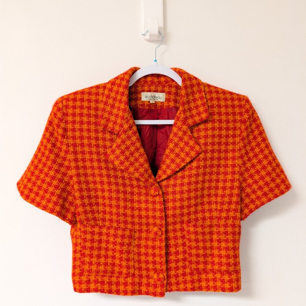 Vintage Le Chateau cropped checkered wool blazer